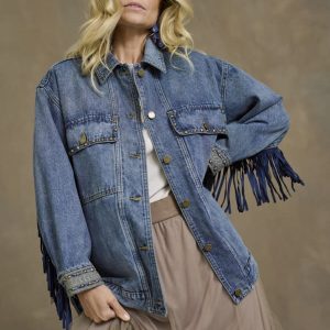 Jeansjacka med fransar Kos – Cream