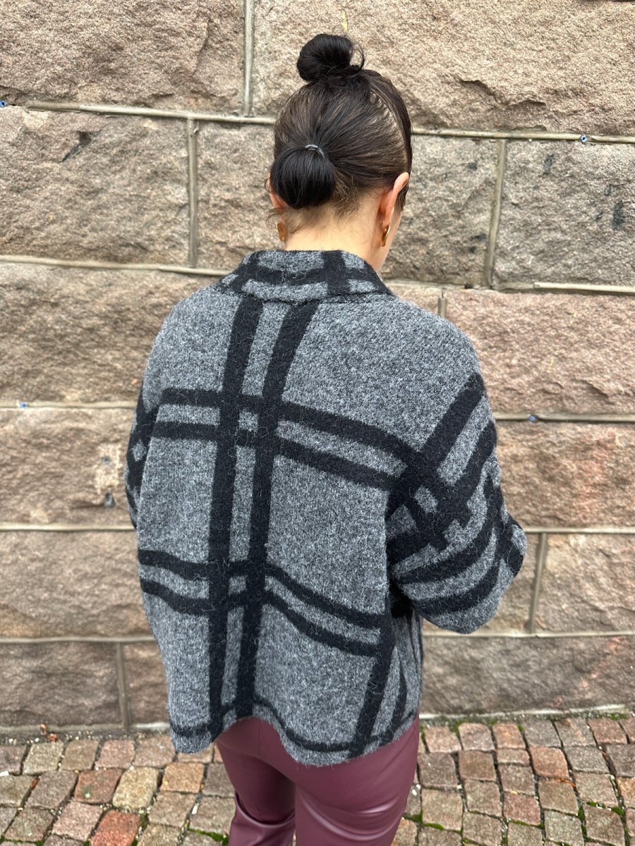 Jdylydia Long Sleeve V Neck Short Coatigan Dark Grey Melange Black Check - Bild 3