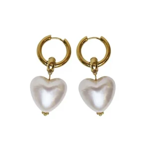I Heart You Earrings Pearl Gold