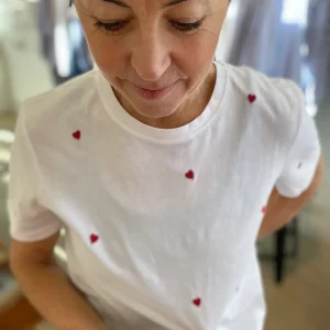 Onlketty Short Sleeve O Neck Top Bright White Red Heart
