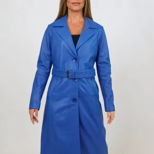 Dan Trench Coat, 105 cm. - Lammläder - Dam - Electric Blue