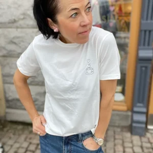 Visybilla French O Neck Short Sleeve Top Snow White Coffee Black